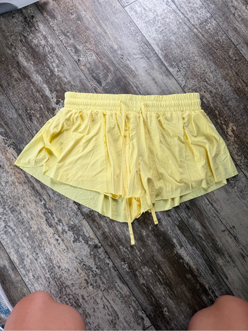 2 for $30 sale: Suzette Sport butter yellow lightweight flyaway flutter shorts -
